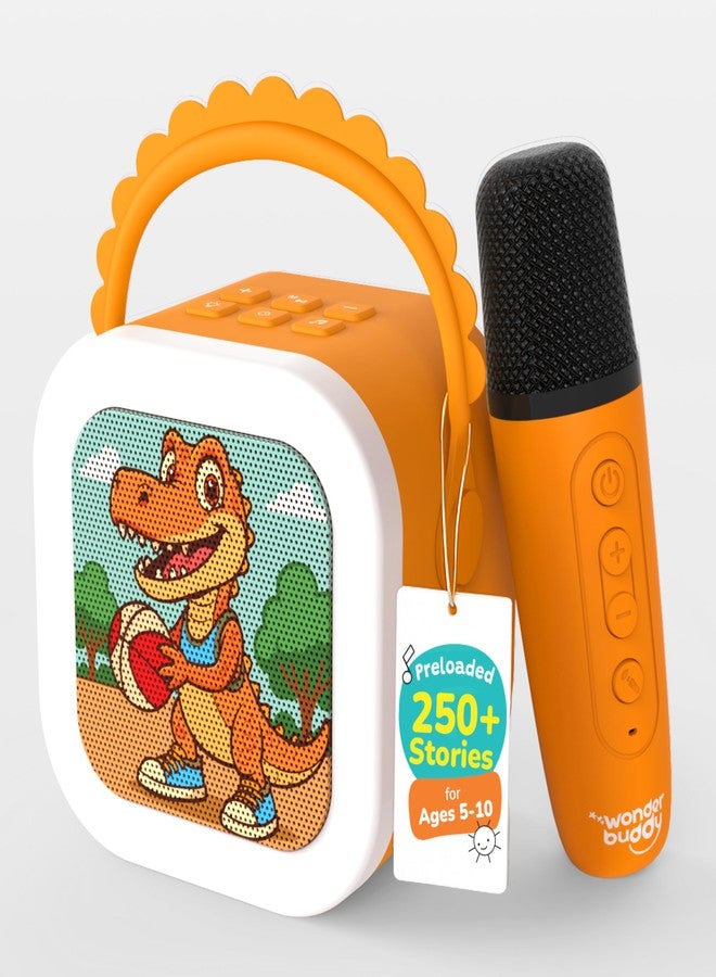 WonderBuddy صندوق القصص الصغير WonderBuddy StoryBox، أكثر من 250 قصة مُحمّلة مسبقًا، ميكروفون كاريوكي للغناء، أضواء RGB، مكبر صوت بلوتوث للأطفال، لعبة موسيقية، هدية عيد ميلاد للأطفال من 6 إلى 10 سنوات - ديناصور مع ميكروفون - Image 1